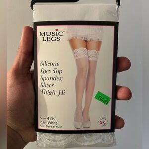 NWT Silicone lace top spandex sheer thigh hi ( white color )